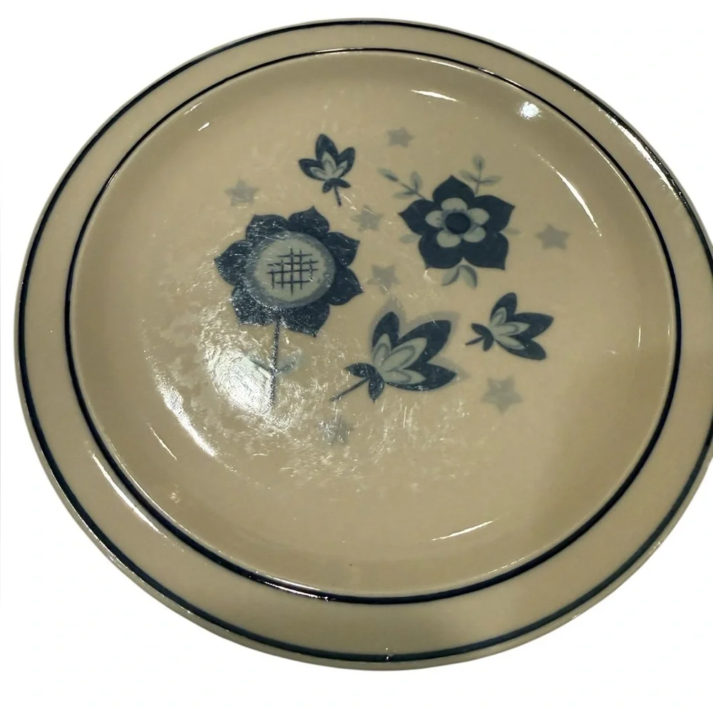 Daekor Designs Tudor Blue Stoneware Salad/Dessert Plates, Cottagecore Set of 3
